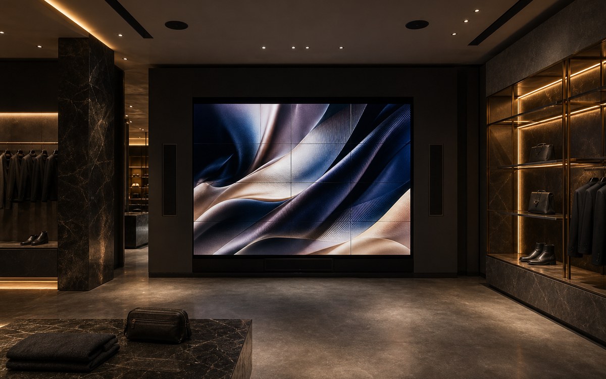 Refined interior with integrated retail audio and video displays